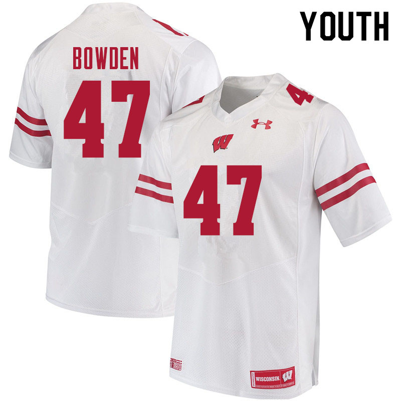 Wisconsin Badgers Youth #47 Peter Bowden NCAA Under Armour Authentic White College Stitched Football Jersey RX40G30NB